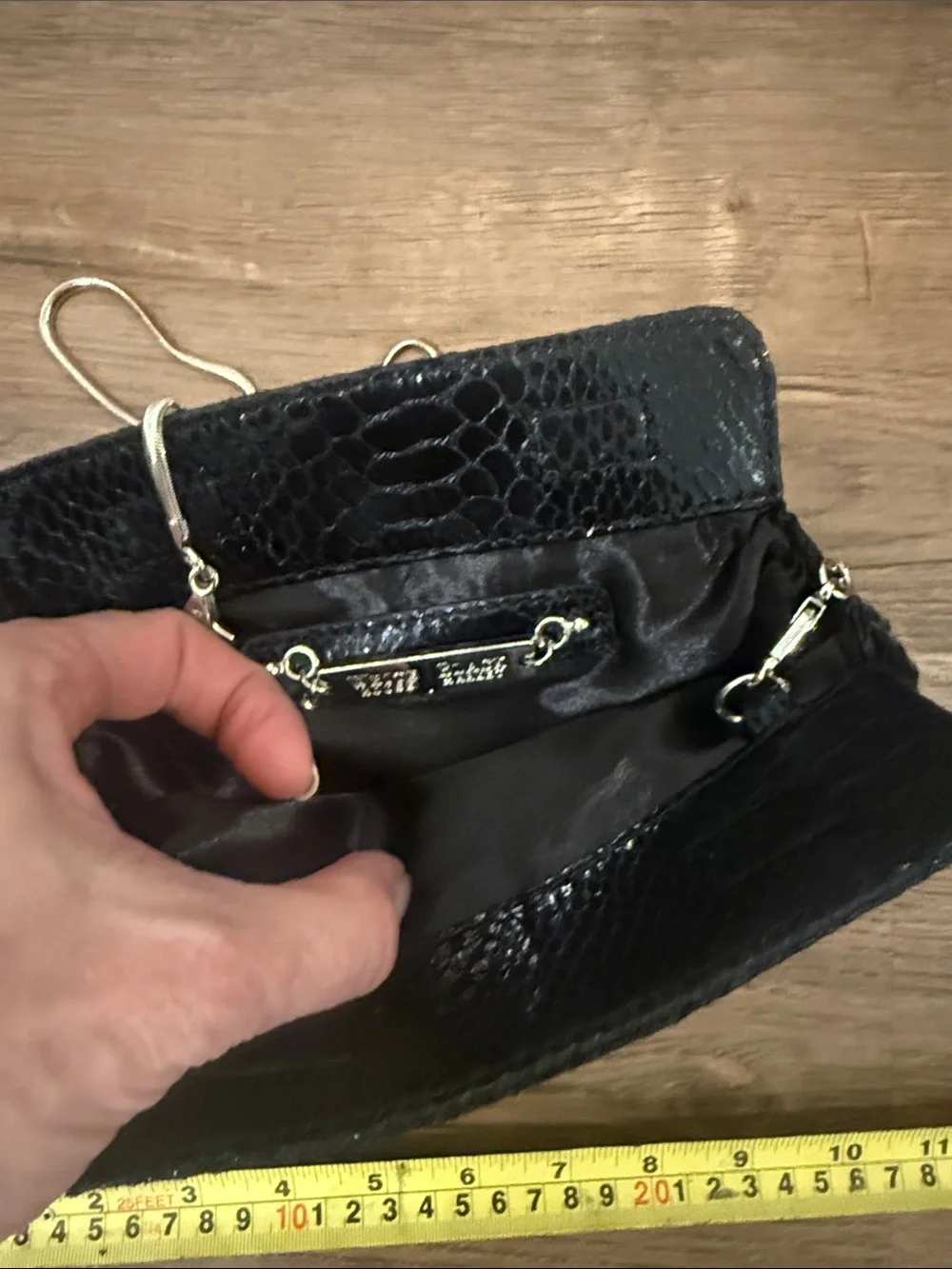 White House Black Market Black Sequin Evening Clutch with Chain - Picture 6 of 7